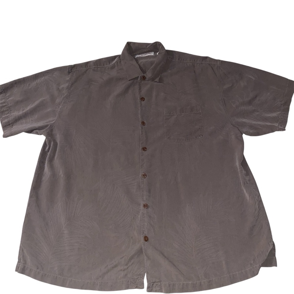 Tommy Bahama 100% Silk Shirt Mens Green Palm Leaf Weave Short Sleeve Extra Large
